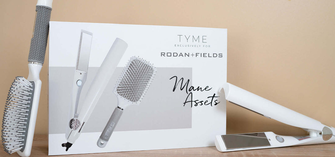 Mane Assets Kit with white TYME Iron Pro and white paddle brush