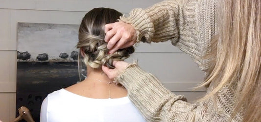Jacynda doing updo braid on Brookes hair