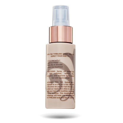 Back of TYME TYMELESS Repair and Shine 2 ounce bottle showing product details.