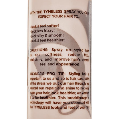 Zoomed in view of TYME TYMELESS Repair and Shine spray showing product details.