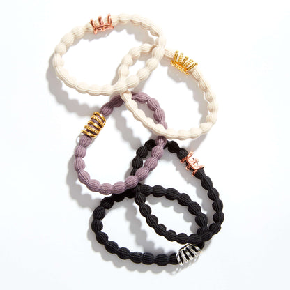 five damage tug free ponytail holder and bracelet with rose gold and gold accent beads 