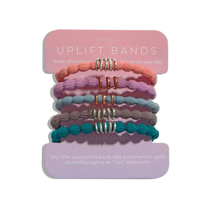 five uplift affirmation bubble hair tie holders and bracelets