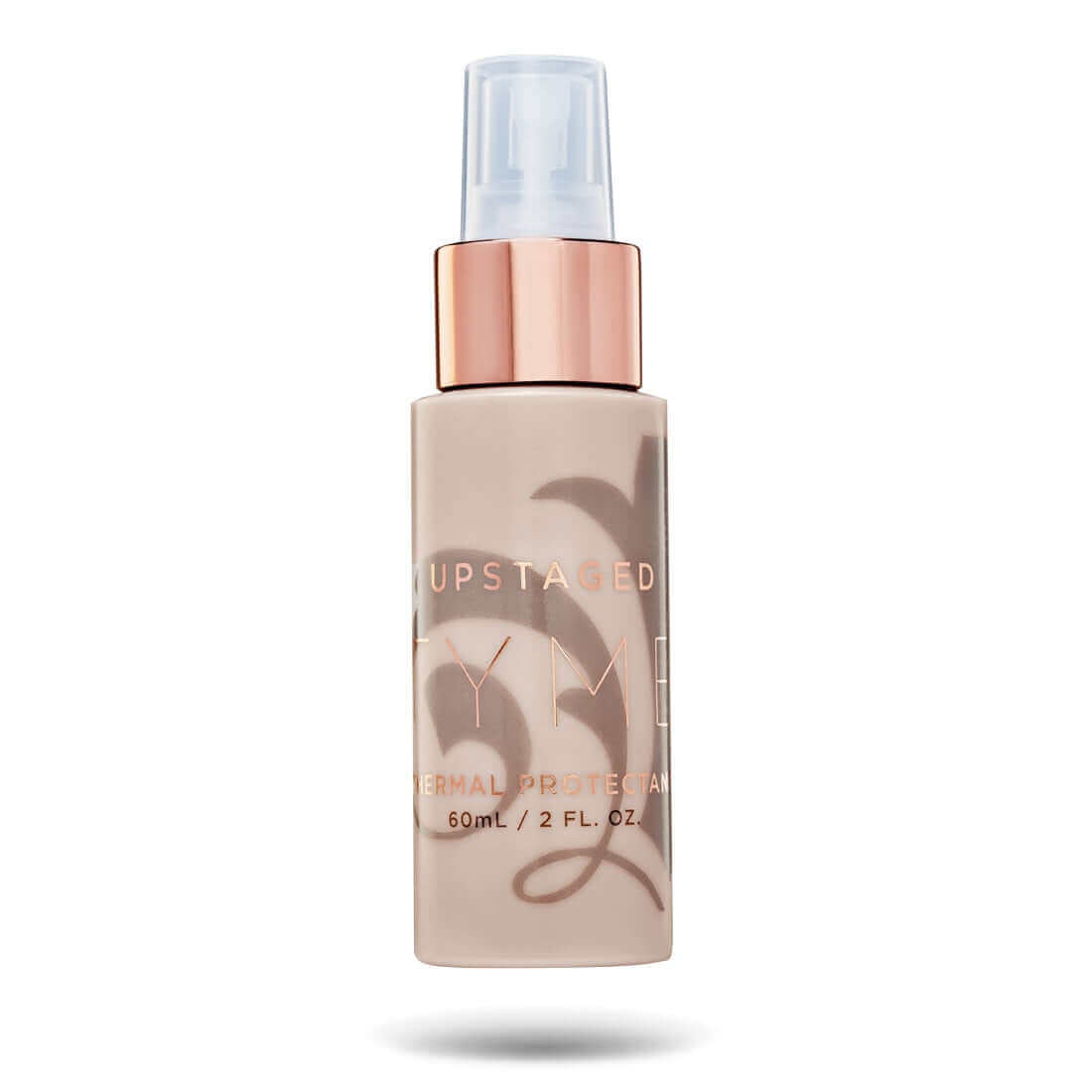 Front of Travel size TYME Upstaged Thermal Protectant spray bottle..