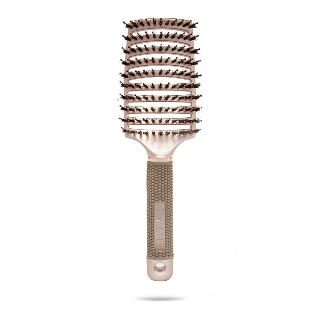 Front view of TYME Vented Detangler Hair Brush parallel nylon and boar bristles.