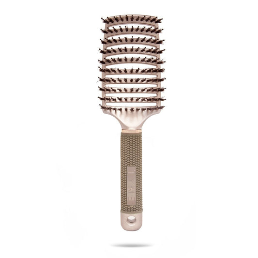 Front view of TYME Vented Detangler Hair Brush parallel nylon and boar bristles.